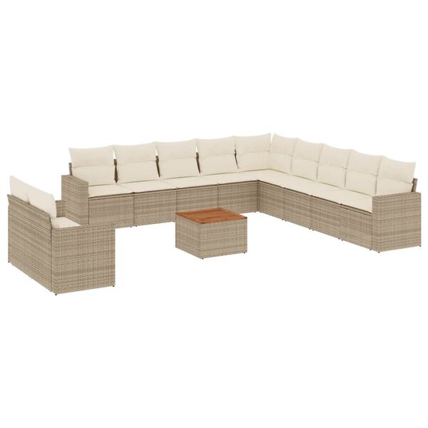 vidaXL Salon de jardin avec coussins 12 pcs beige r&eacute;sine tress&eacute;e