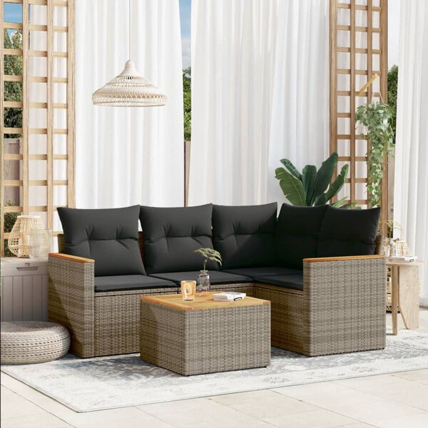vidaXL Salon de jardin 5 pcs avec coussins gris r&eacute;sine tress&eacute;e