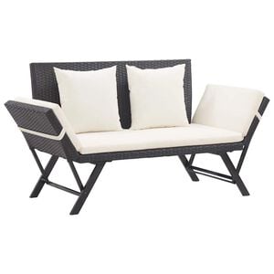 vidaXL Banc de jardin avec coussins noir 176 cm r&eacute;sine tress&eacute;e