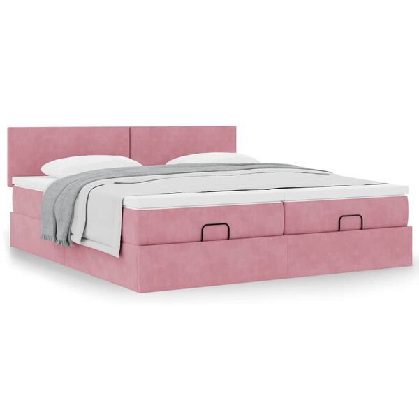 vidaXL Cadre de lit ottoman avec matelas rose 200x200 cm velours