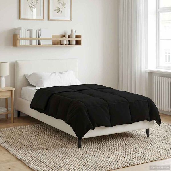 vidaXL Duvet d'&eacute;t&eacute; simple Matelass&eacute; Noir 135 x 220 cm Microfibre