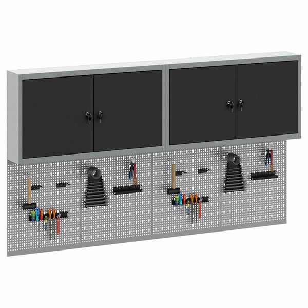 vidaXL Set de Cabinet d'Outils et Pegboard avec étagère 6 pcs Noir