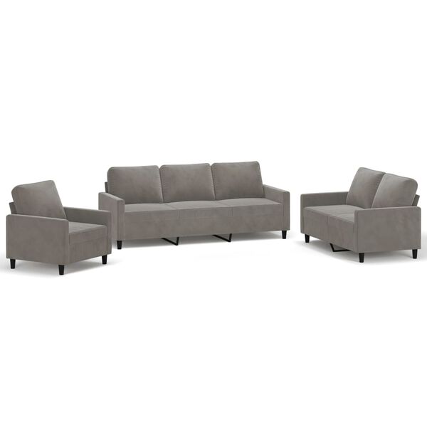 vidaXL Ensemble de canap&eacute;s 3 pcs avec coussins Gris clair Velours
