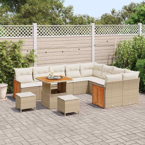 vidaXL Ensemble de canap&eacute; de jardin 12 pcs Beige et cr&egrave;me polyrotin