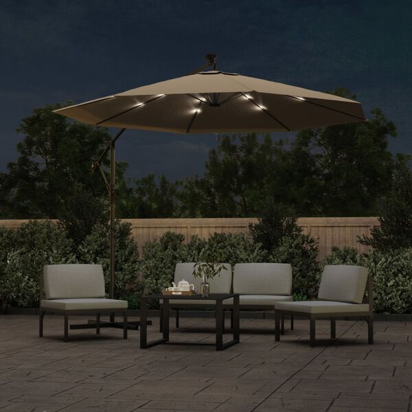 vidaXL Parasol de jardin en porte-&agrave;-faux et lumi&egrave;res LED m&acirc;t en acier