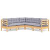 vidaXL Salon de jardin 5 pcs avec coussins gris bois de pin massif