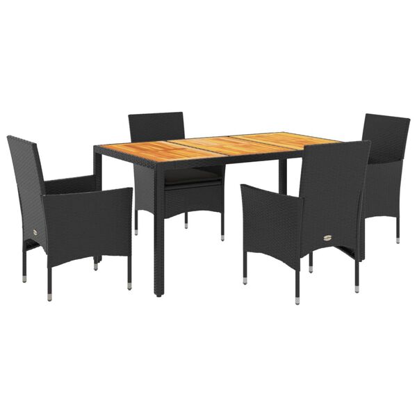 vidaXL Ensemble &agrave; manger de jardin et coussins 5 pcs noir rotin acacia