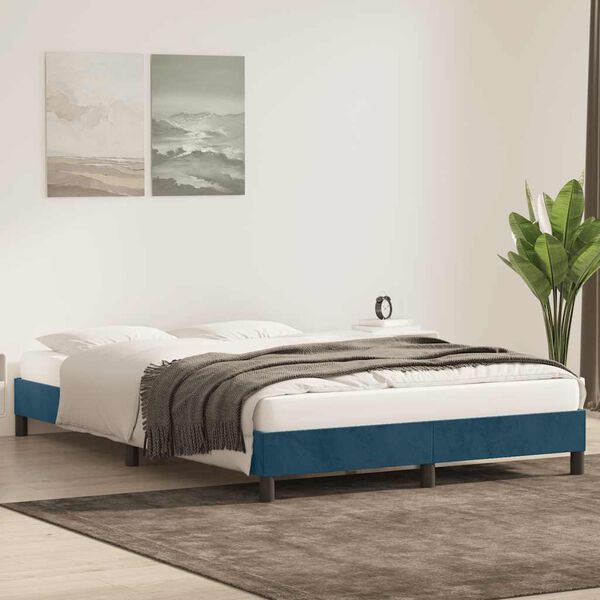 vidaXL Cadre de lit sans matelas bleu fonc&eacute; 140x220 cm velours