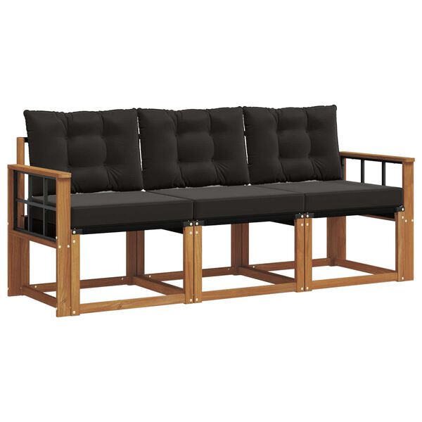 vidaXL Ensemble de canap&eacute;s d'ext&eacute;rieur 3 pcs Naturel et Noir