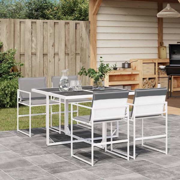 vidaXL Ensemble &agrave; manger de jardin avec coussins 5 pcs blanc textil&egrave;ne