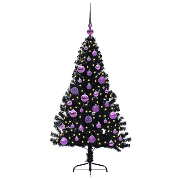 vidaXL Sapin de No&euml;l artificiel pr&eacute;-&eacute;clair&eacute; Noir 120 cm PVC