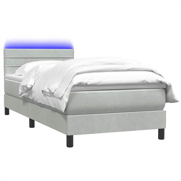 vidaXL Sommier &agrave; lattes de lit et matelas et LED gris clair 90x220 cm velours