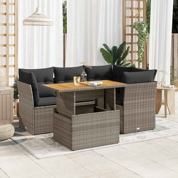 vidaXL Salon de jardin 5 pcs avec coussins gris r&eacute;sine tress&eacute;e