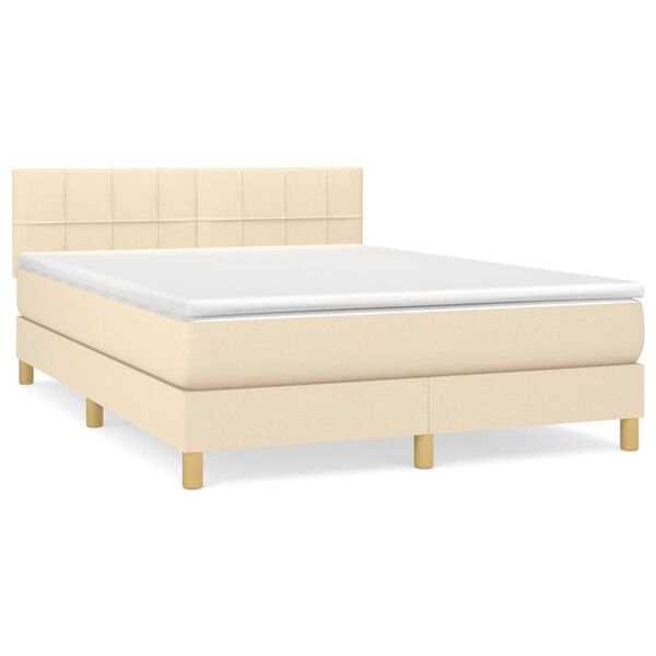 vidaXL Sommier &agrave; lattes de lit avec matelas Cr&egrave;me 140x190 cm Tissu