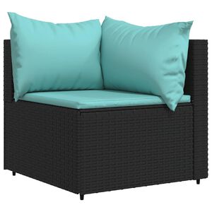 vidaXL Canap&eacute; d'angle de jardin avec coussins Noir R&eacute;sine tress&eacute;e