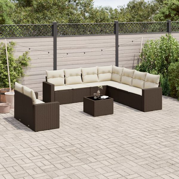 vidaXL Salon de jardin 10 pcs avec coussins marron r&eacute;sine tress&eacute;e