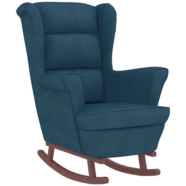 vidaXL Fauteuil &agrave; bascule &agrave; oreilles en velours bleu bois massif