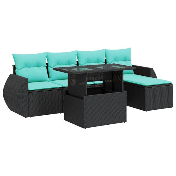vidaXL Salon de jardin 6 pcs avec coussins noir r&eacute;sine tress&eacute;e acacia