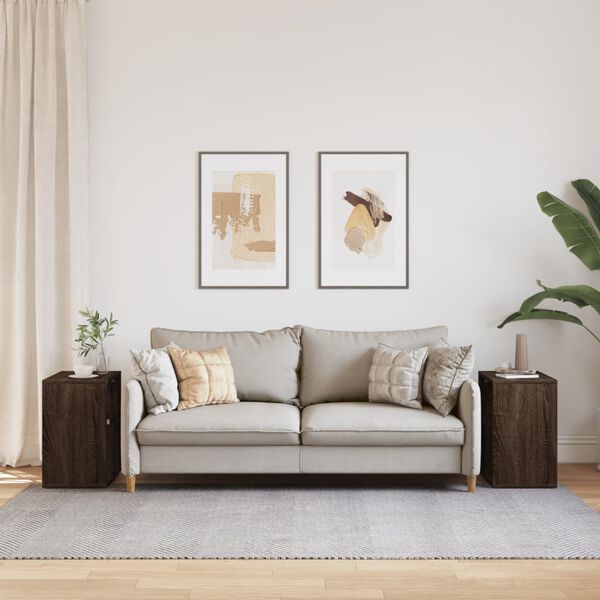 vidaXL Tables d'appoint 2 pcs ch&ecirc;ne marron 50x30x50 cm bois ing&eacute;nierie