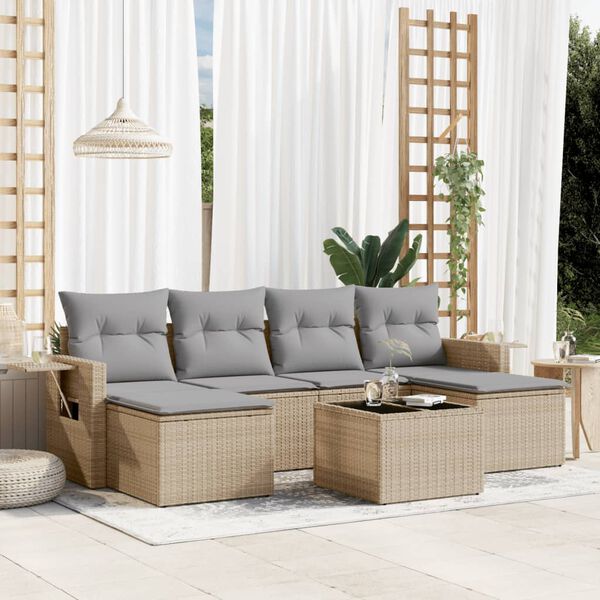 vidaXL Salon de jardin avec coussins 7 pcs beige r&eacute;sine tress&eacute;e