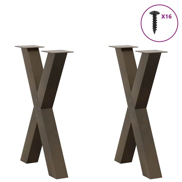vidaXL Pieds de table &agrave; manger en forme de X, 2 pi&egrave;ces, acier naturel, 60 x (72-73) cm