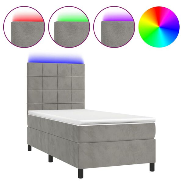 vidaXL Sommier &agrave; lattes de lit matelas et LED Gris clair 100x200 cm