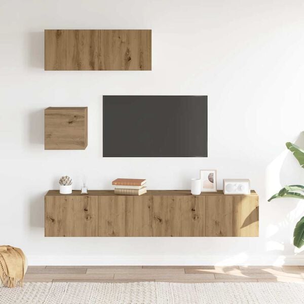 vidaXL Ensemble de meuble TV mural 4 pcs ch&ecirc;ne artisanal