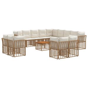 vidaXL Ensemble de canap&eacute;s d'ext&eacute;rieur 14 pc Blanc Naturel et Cr&egrave;me