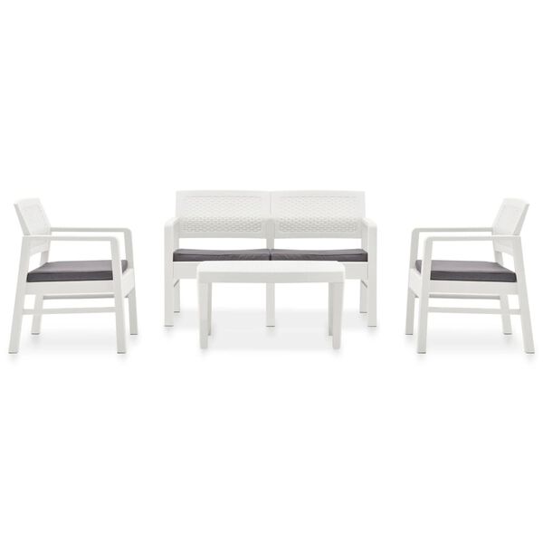 vidaXL Salon de jardin 4 pcs avec coussins Plastique Blanc