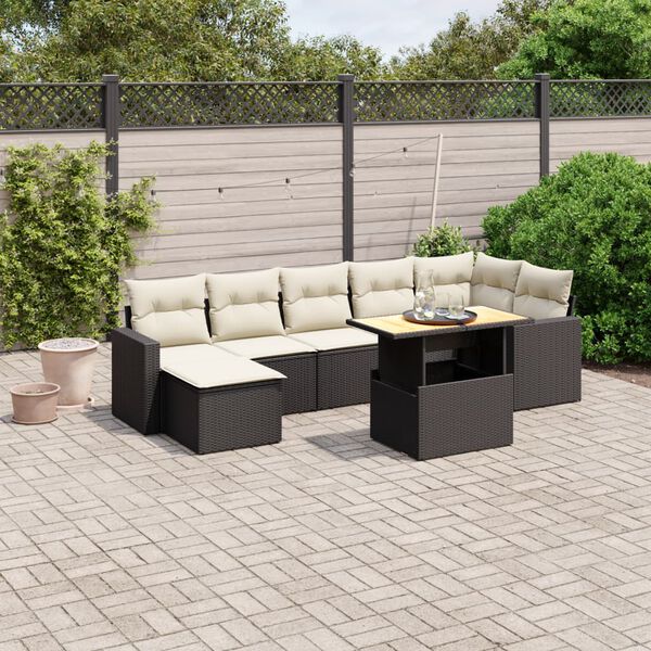 vidaXL Salon de jardin 8 pcs avec coussins noir r&eacute;sine tress&eacute;e