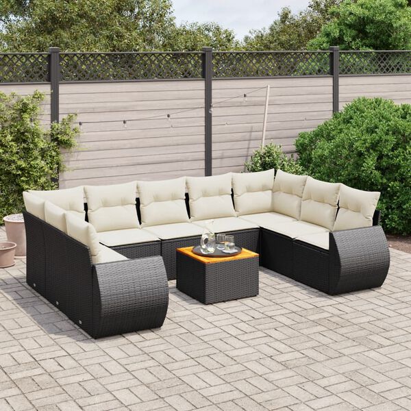 vidaXL Salon de jardin 10 pcs avec coussins noir r&eacute;sine tress&eacute;e