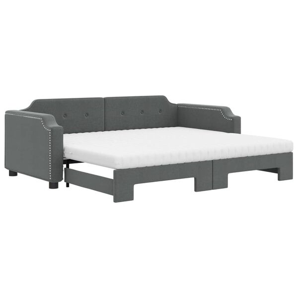 vidaXL Lit de jour avec gigogne et matelas gris foncé 100x200 cm tissu