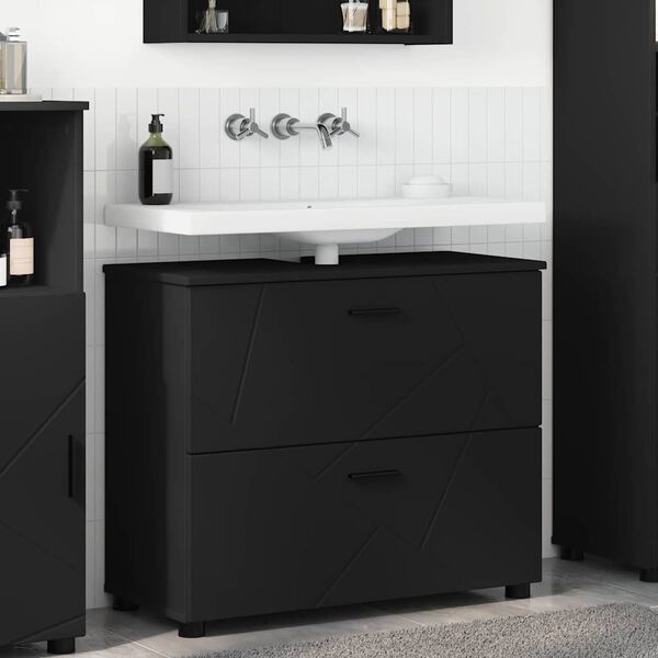 vidaXL Cabinet de salle de bain avec tiroir Noir 76,5 x 35 x 64 cm