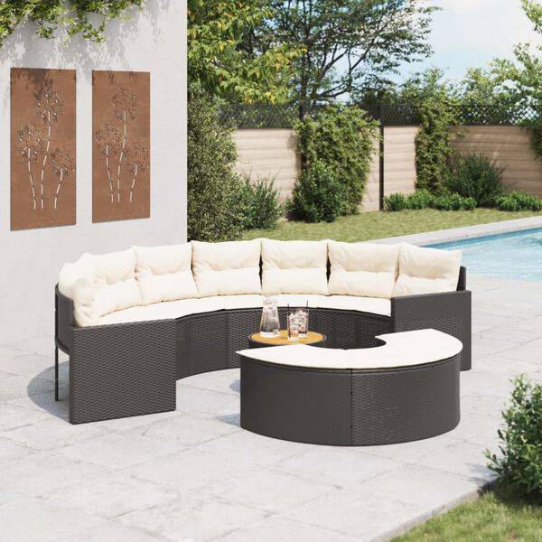 vidaXL Salon de jardin 3 pcs demi-rond noir r&eacute;sine tress&eacute;e