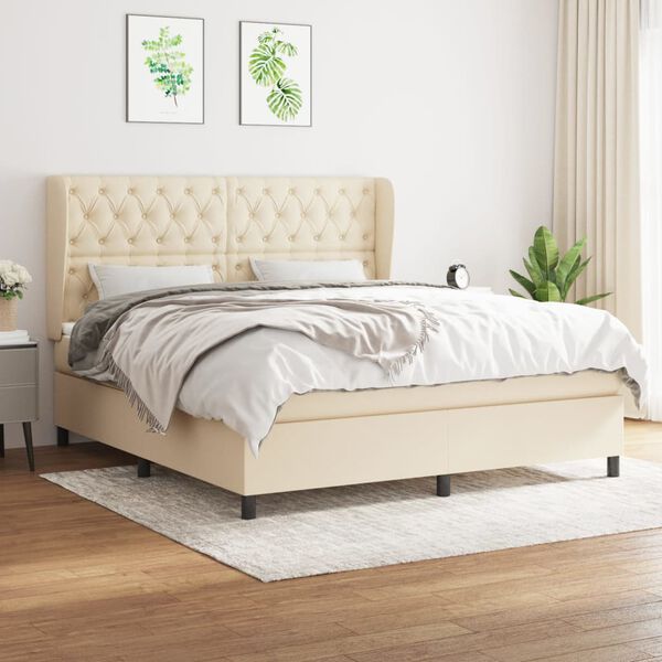 vidaXL Sommier &agrave; lattes de lit avec matelas Cr&egrave;me 160x200 cm Tissu