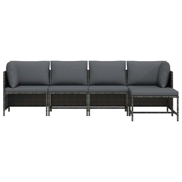 vidaXL Salon de jardin 4 pcs avec coussins Résine tressée Gris