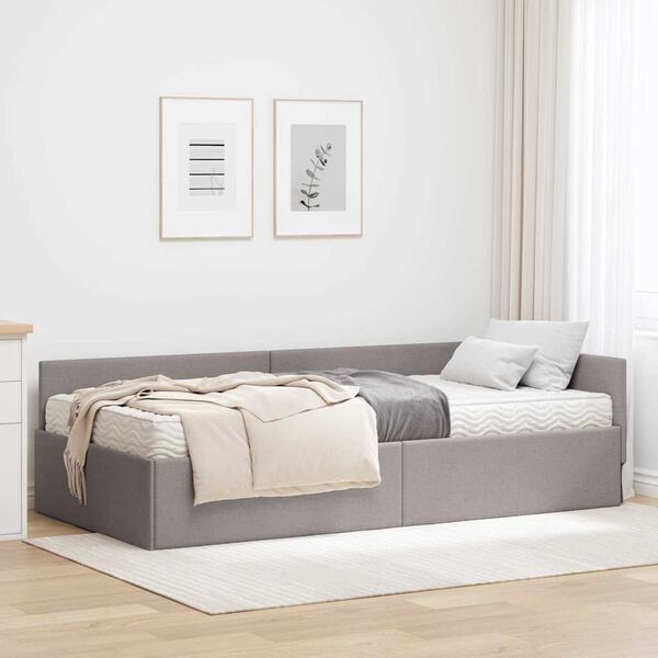 vidaXL Cadre de lit d'angle avec matelas Autre 2 pcs Taupe tissu