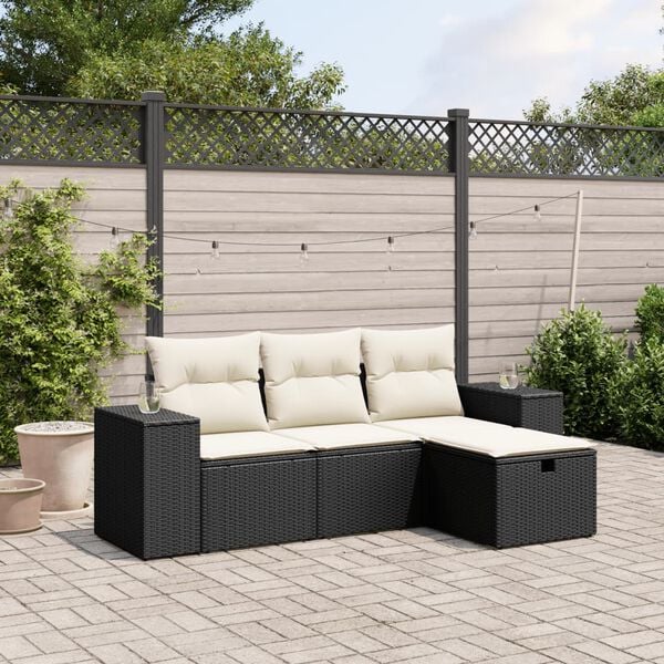 vidaXL Salon de jardin 4 pcs avec coussins noir r&eacute;sine tress&eacute;e