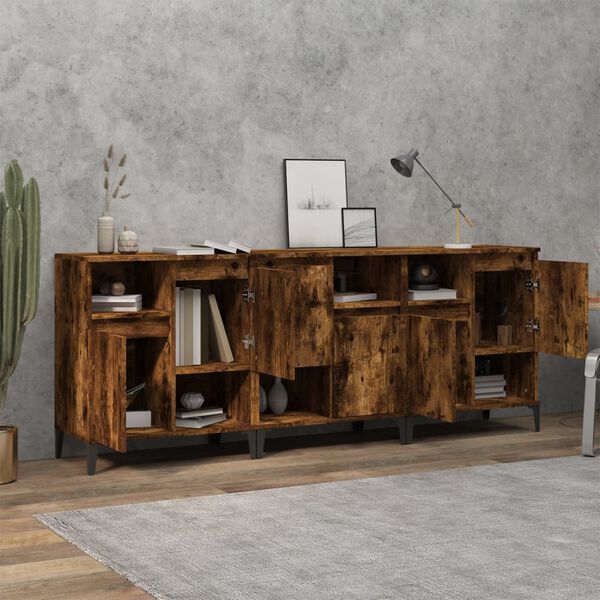 vidaXL Buffets 3 pcs ch&ecirc;ne fum&eacute; 60x35x70 cm bois d'ing&eacute;nierie