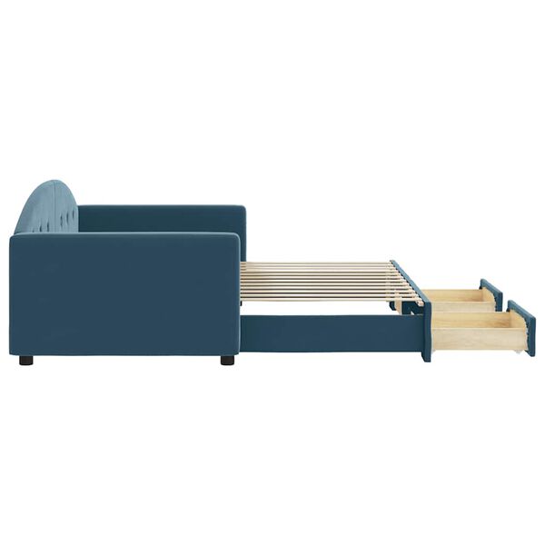 vidaXL Lit de jour avec gigogne et tiroirs sans matelas bleu 90x200 cm