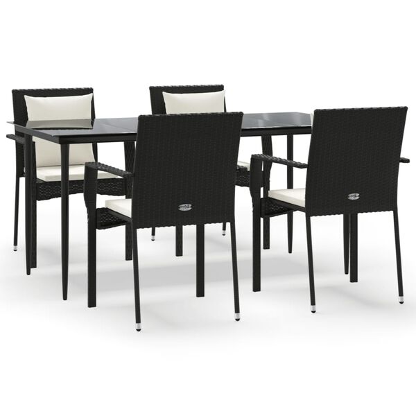 vidaXL Ensemble &agrave; manger de jardin coussins 5pcs Noir R&eacute;sine tress&eacute;e