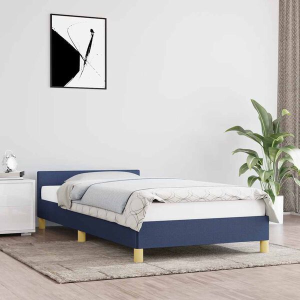 vidaXL Cadre de lit avec t&ecirc;te de lit sans matelas bleu 90x200 cm tissu