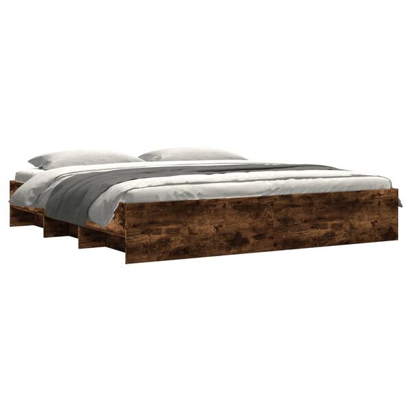 vidaXL Cadre de lit sans matelas ch&ecirc;ne fum&eacute; 200x200 cm bois ing&eacute;nierie