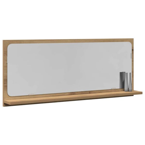 vidaXL &Eacute;tag&egrave;re Miroir avec &eacute;tag&egrave;re ch&ecirc;ne artisanal 90 x 10,5 x 37 cm