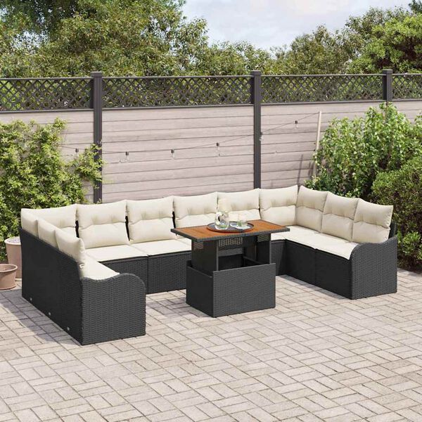 vidaXL Ensemble de canap&eacute; de jardin avec coussin 11 pcs Noir et cr&egrave;me