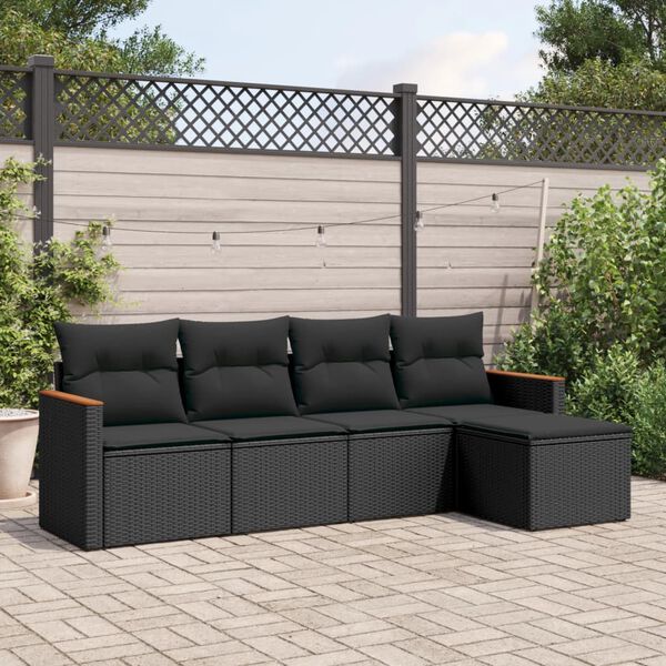 vidaXL Salon de jardin 5 pcs avec coussins noir r&eacute;sine tress&eacute;e