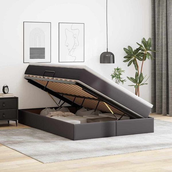 vidaXL Lit avec rangement et matelas avec matelas Gris 140 x 190 cm