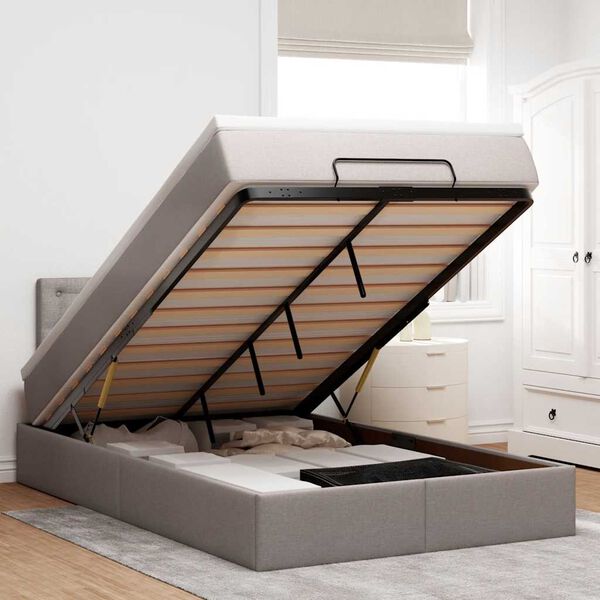 vidaXL Lit ottoman avec matelas et LED Taupe 120x190 cm tissu