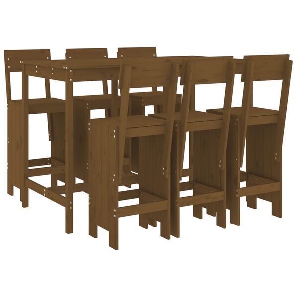 vidaXL Ensemble de bar de jardin 7 pcs marron miel bois de pin massif