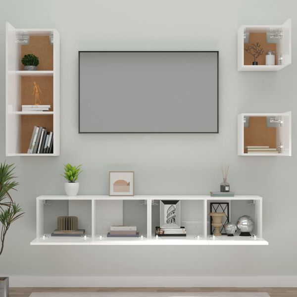 vidaXL Ensemble de meubles TV 5 pcs Blanc brillant Bois d'ingénierie